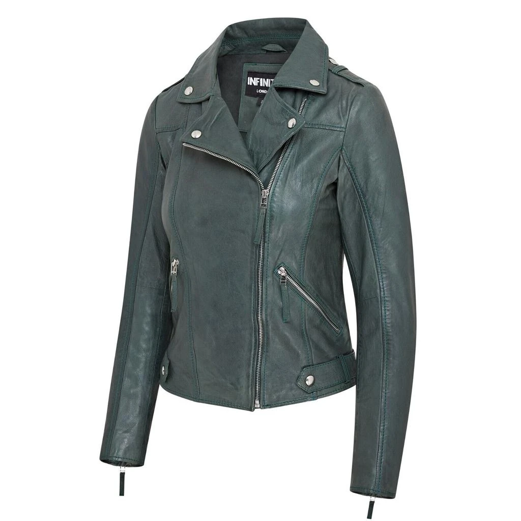 Infinity Leather Womens Green Biker Leather Jacket - Denver 3