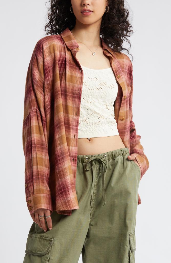 BP. Plaid Oversize Flannel Button-Up Shirt