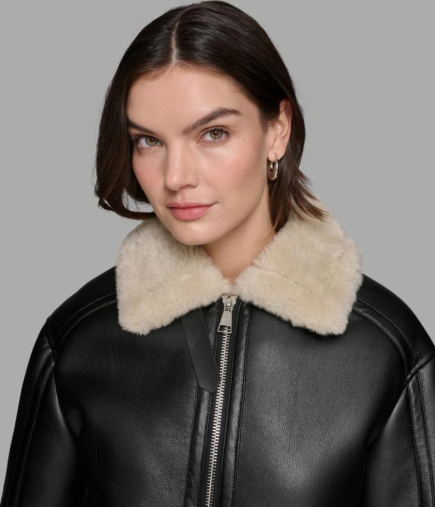 Karl Lagerfeld Paris CROPPED FAUX LEATHER JACKET WITH FAUX SHEARLING 6