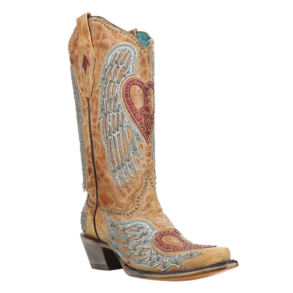 Corral Boots Heart and Wings Embroidery Studded Snip Toe Cowboy Boots 2