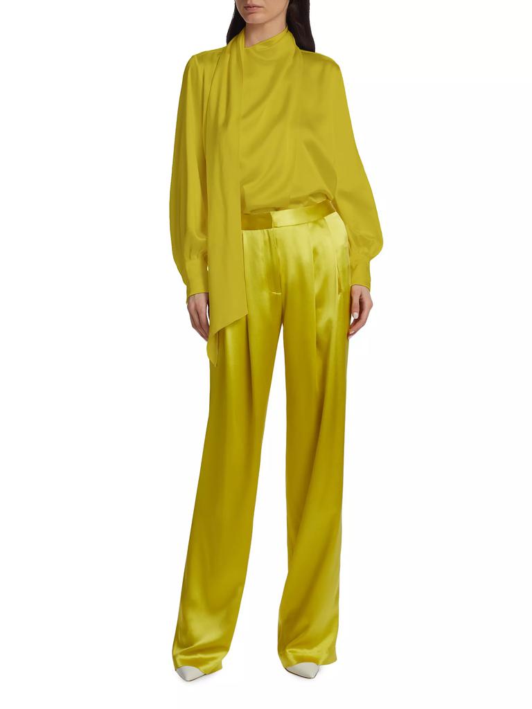 Adam Lippes Silk Pleated Wide-Leg Pants