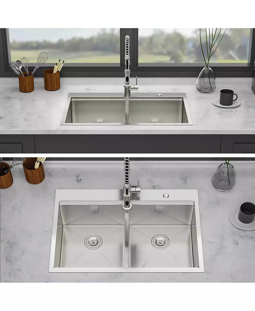 Flynama 36x22x10inch Topmount Double Bowl Kitchen Sink 16 Gauge Stainless Steel Split Brushed Nickel 4