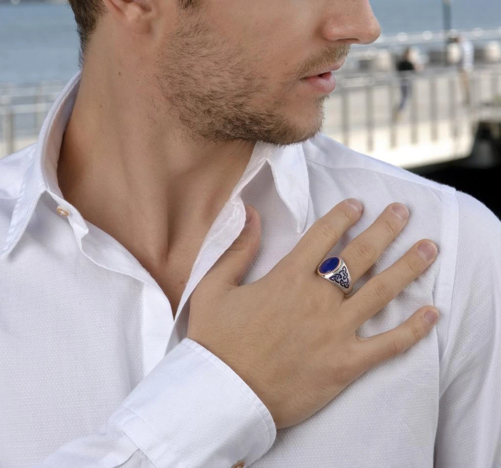 LuvMyJewelry Lapis Lazuli Sterling Silver Men Signet Ring With Enamel 2