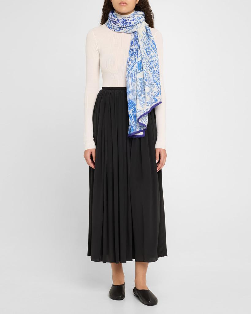 Rani Arabella Paisley Blue Cashmere & Silk Printed Scarf
