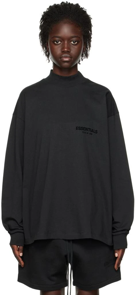 Essentials Black Flocked Long Sleeve T-Shirt 1
