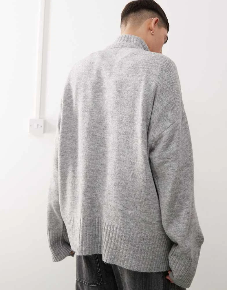 COLLUSION COLLUSION half button up knitted jumper in grey 3