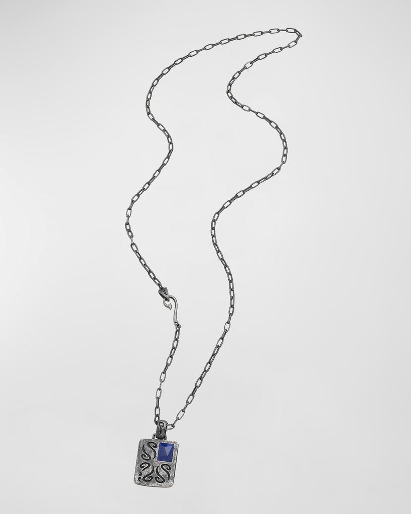 Marco Dal Maso Men's Ara Engraved Rectangle Lapis Pendant Necklace