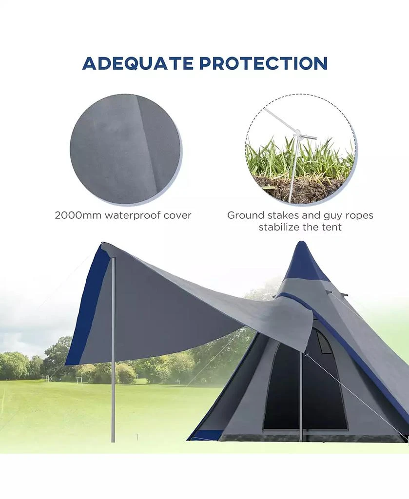 Outsunny Camping Tent with Porch, Teepee Tent Near-Inst Tent, 4