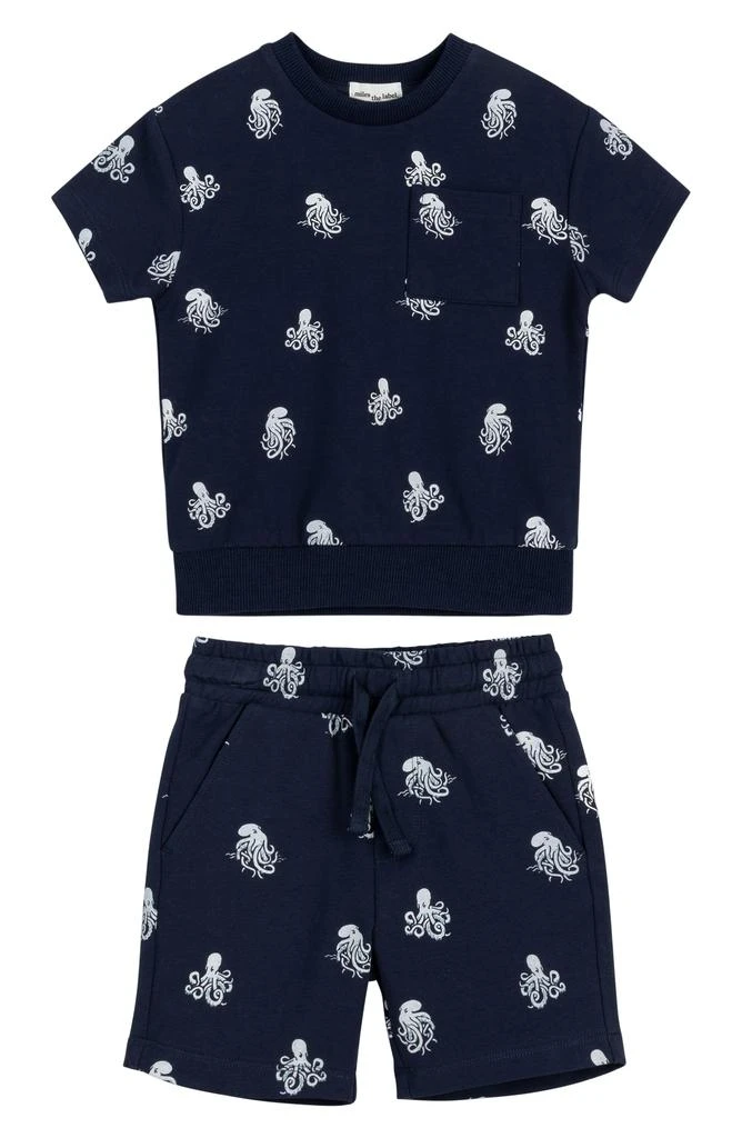 MILES THE LABEL Octopus Print Cotton T-Shirt & Shorts Set 1