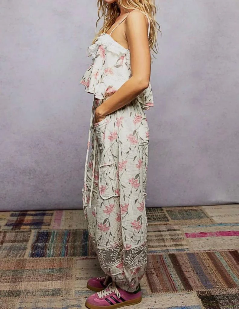 POL Pol - Double Gauze Floral Lace Patch Joggers 2