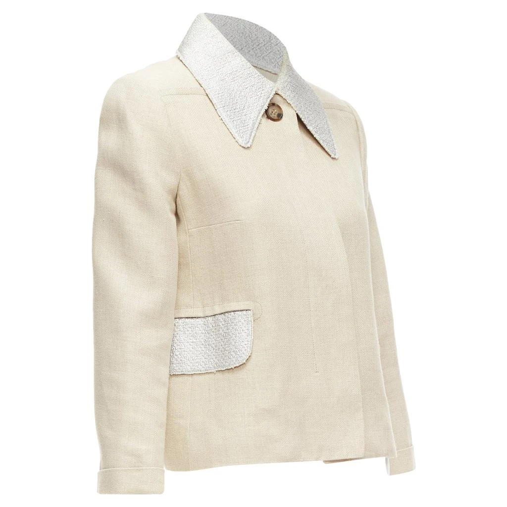 Carven Linen Cotton Blend Tweed Collar Button Boxy Jacket 4
