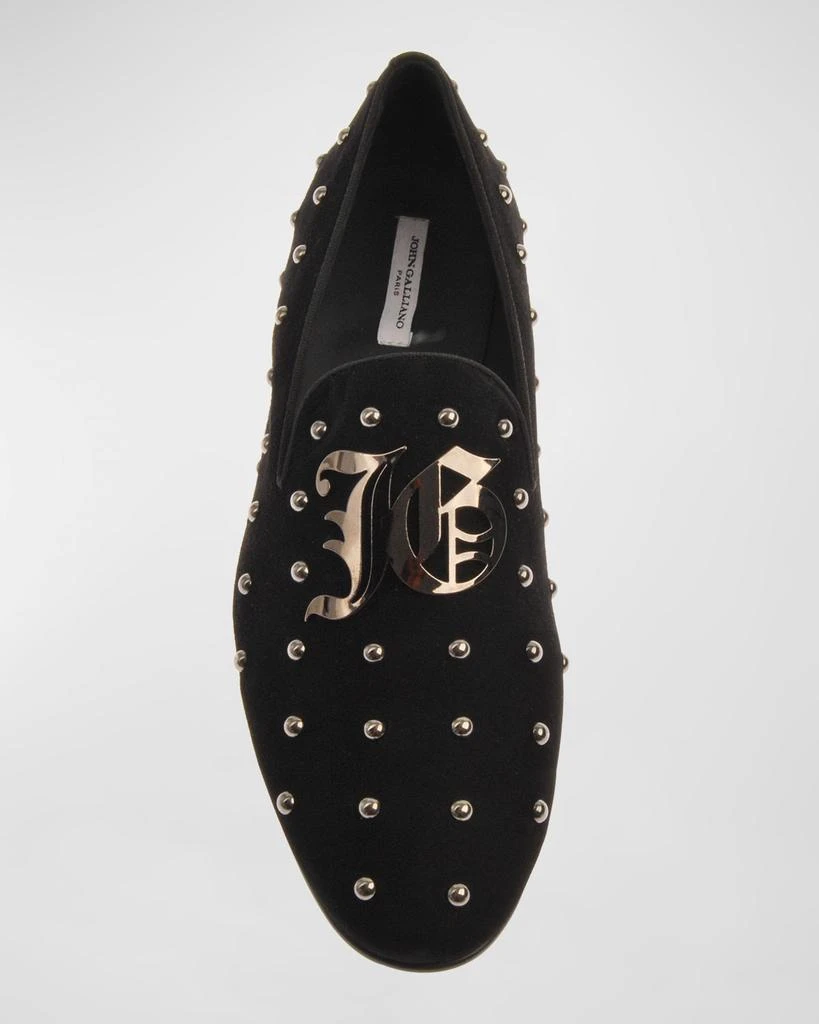 John Galliano Paris Men's Studded Monogram Suede Smoking Slippers 5