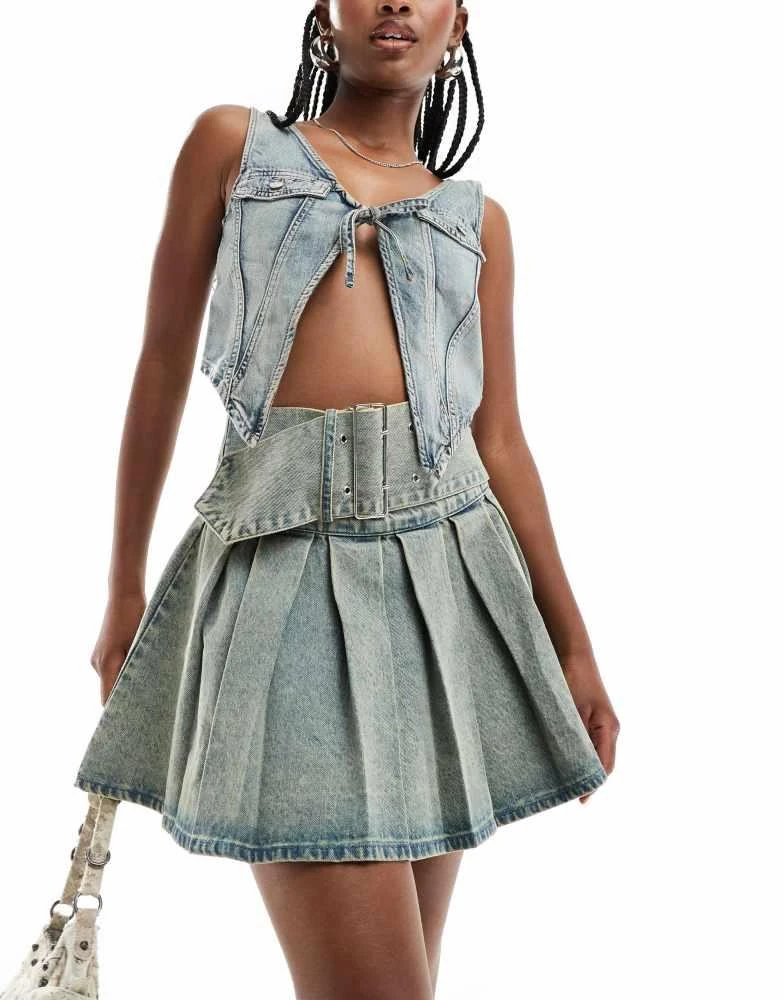 Liquor N Poker Liquor N Poker single belt mini skater skirt in dirty indigo 4