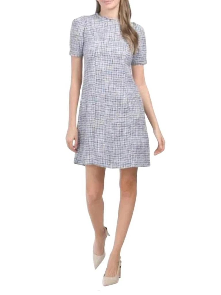 Metallic Boucle Mini Sheath Dress In Ice Denim Multi – On Sale Now