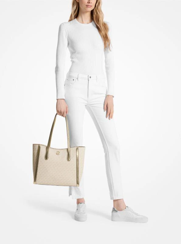 Michael Kors Leida Large Metallic Signature Logo Tote Bag 3
