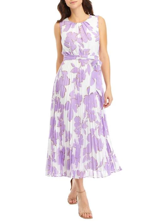 Sandra Darren Darren Womens Sleeveless Abstract Floral Print Pleated Maxi Dress 1