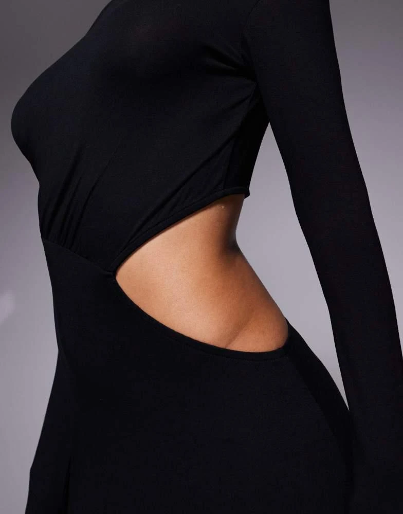 ASOS ASOS DESIGN fallen shoulder long sleeve ruched cut out midi dress in black 3