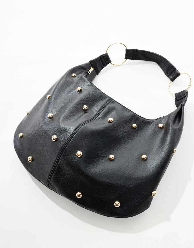 New Look New Look studded slouch shoulder bag in black 4