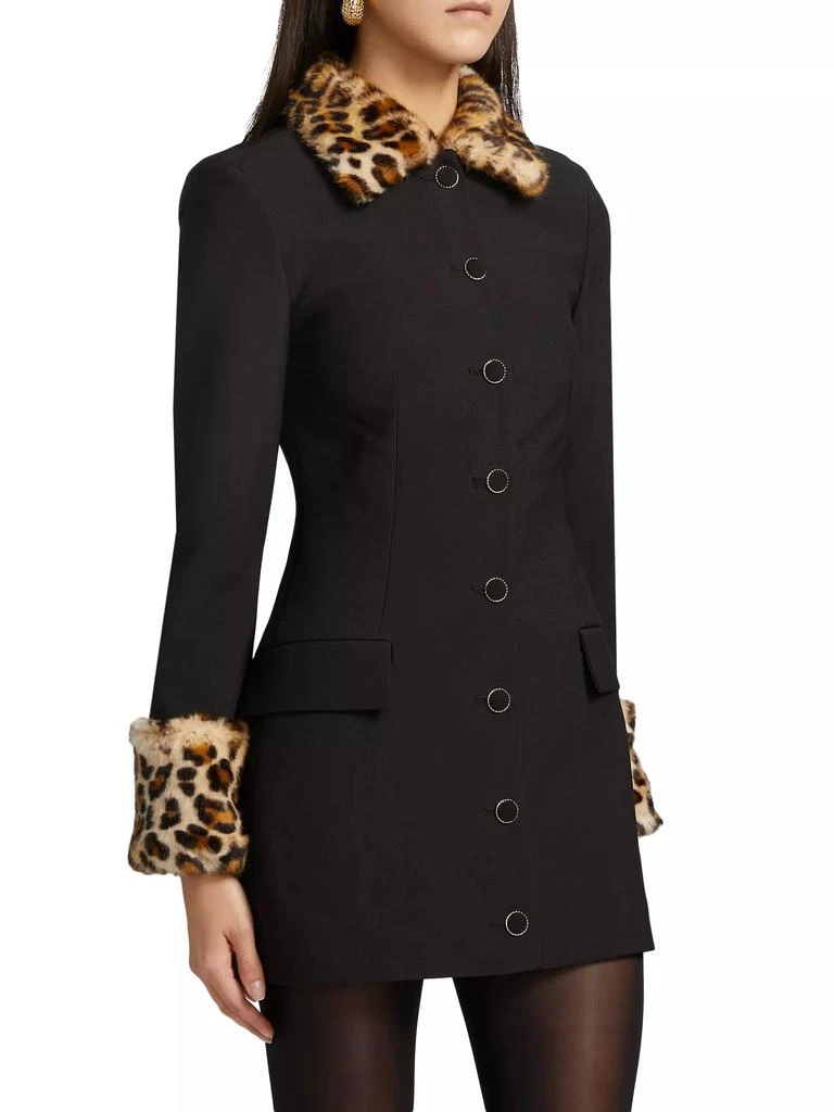 Ronny Kobo Lena Leopard Faux Fur-Trimmed Minidress 4