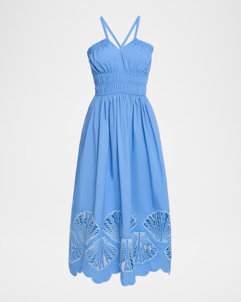 Mestiza New York Spritz Smocked Seashell Cutout Midi Dress