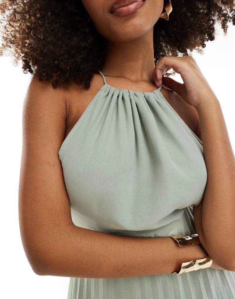 ASOS ASOS DESIGN pleated chiffon midi dress with halter neck in sage green 2