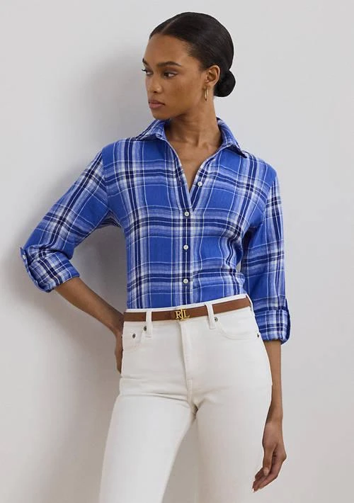Ralph Lauren Ralph Lauren Women S Classic Fit Plaid Linen Shirt 1