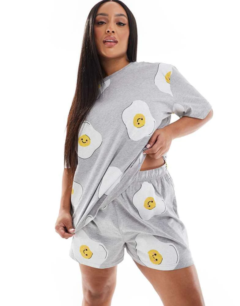 ASOS ASOS DESIGN Curve fried egg oversized tee & short pyjama set in grey marl 1