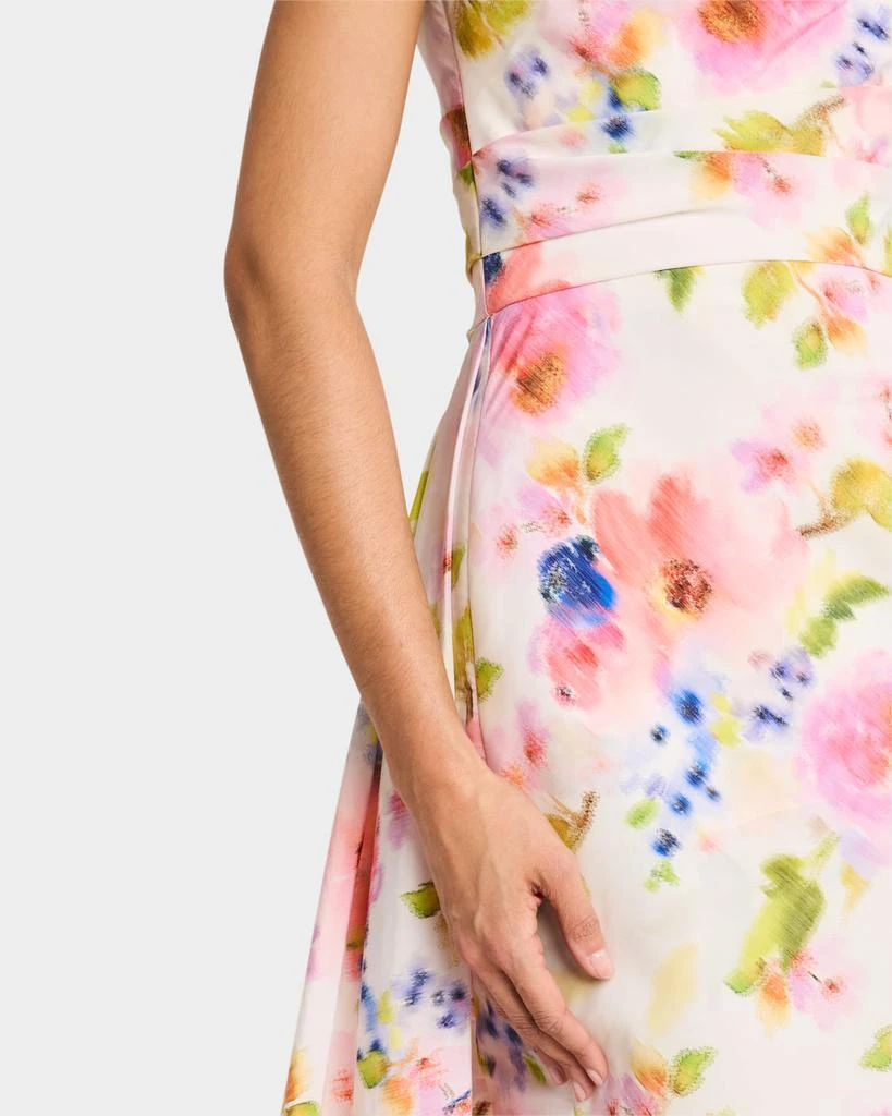 Pamella Roland Strapless White Multi Floral Taffeta Overskirt-Train Gown 5