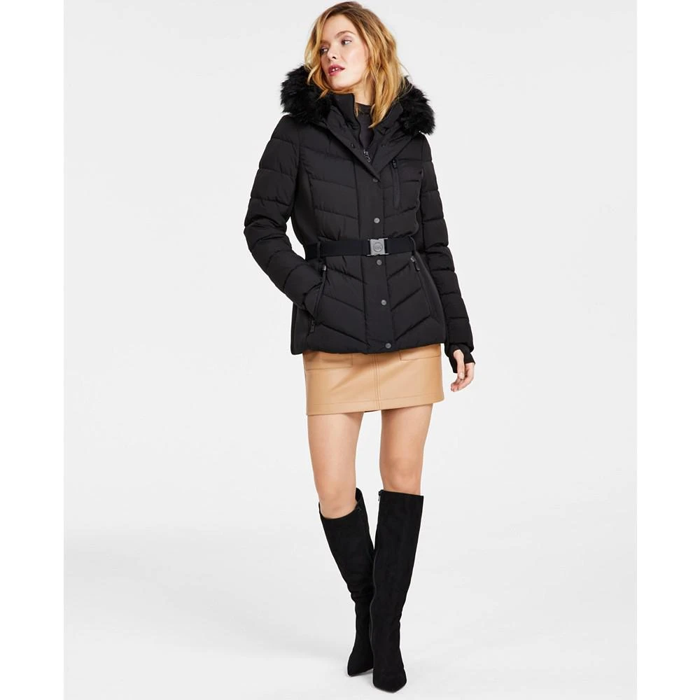 Michael Kors Women's Belted Faux-Fur-Trim Hooded Puffer Coat 1