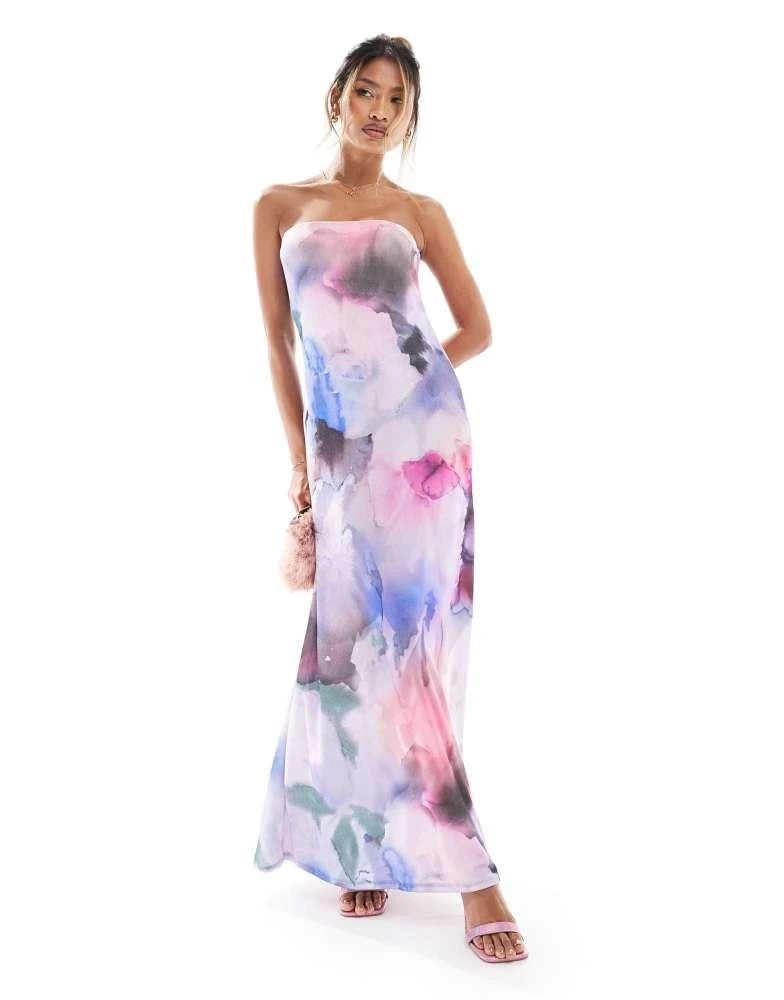 ASOS ASOS DESIGN fit and flare bandeau midi dress in watercolour print 1