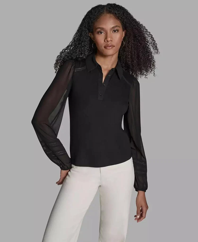 BCBG Women
s Long-Sleeve Collared Neck Top