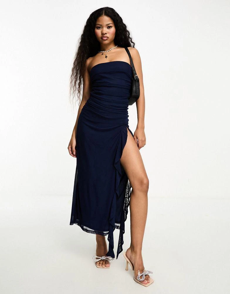 ASOS ASOS DESIGN Petite bandeau ruffle maxi dress in navy 4