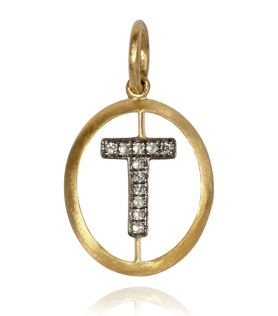 Annoushka Yellow Gold and Diamond Initial T Pendant 1