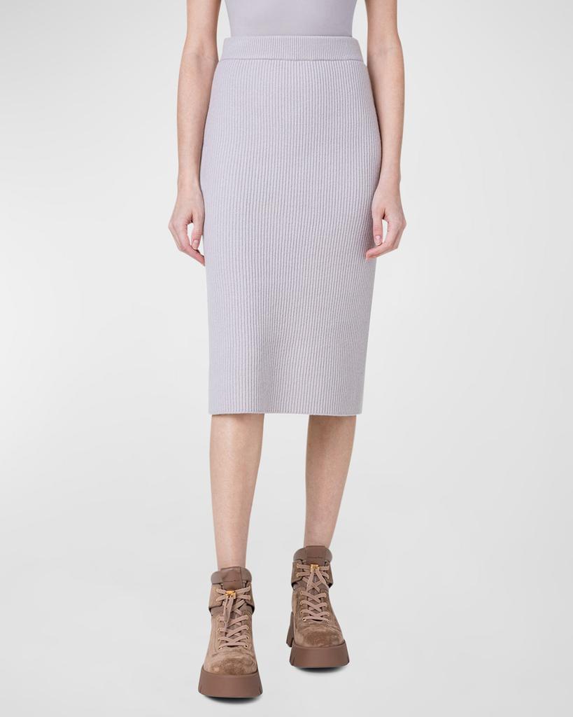 Akris Cashmere Ribbed Cardigan Stitch Pull-On Skirt