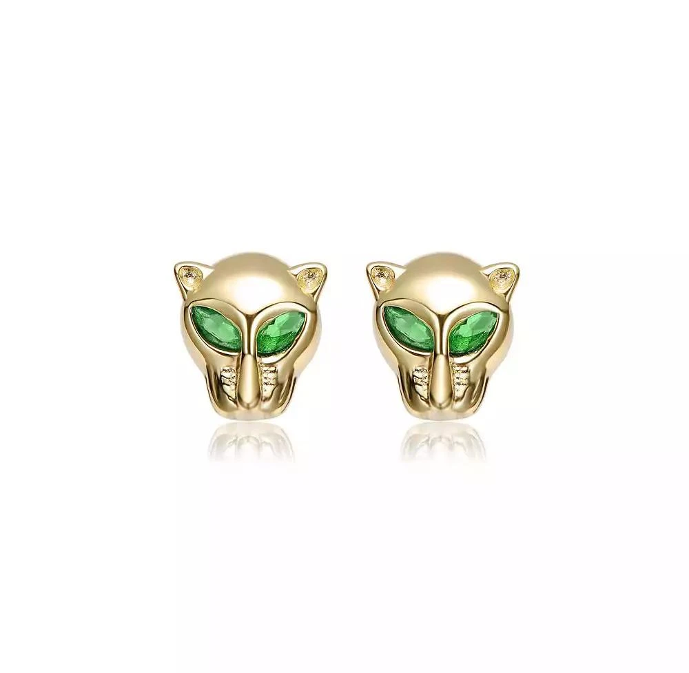 Rachel Glauber Green CZ Animal Face Stud Earrings in 14K Gold Plated 3
