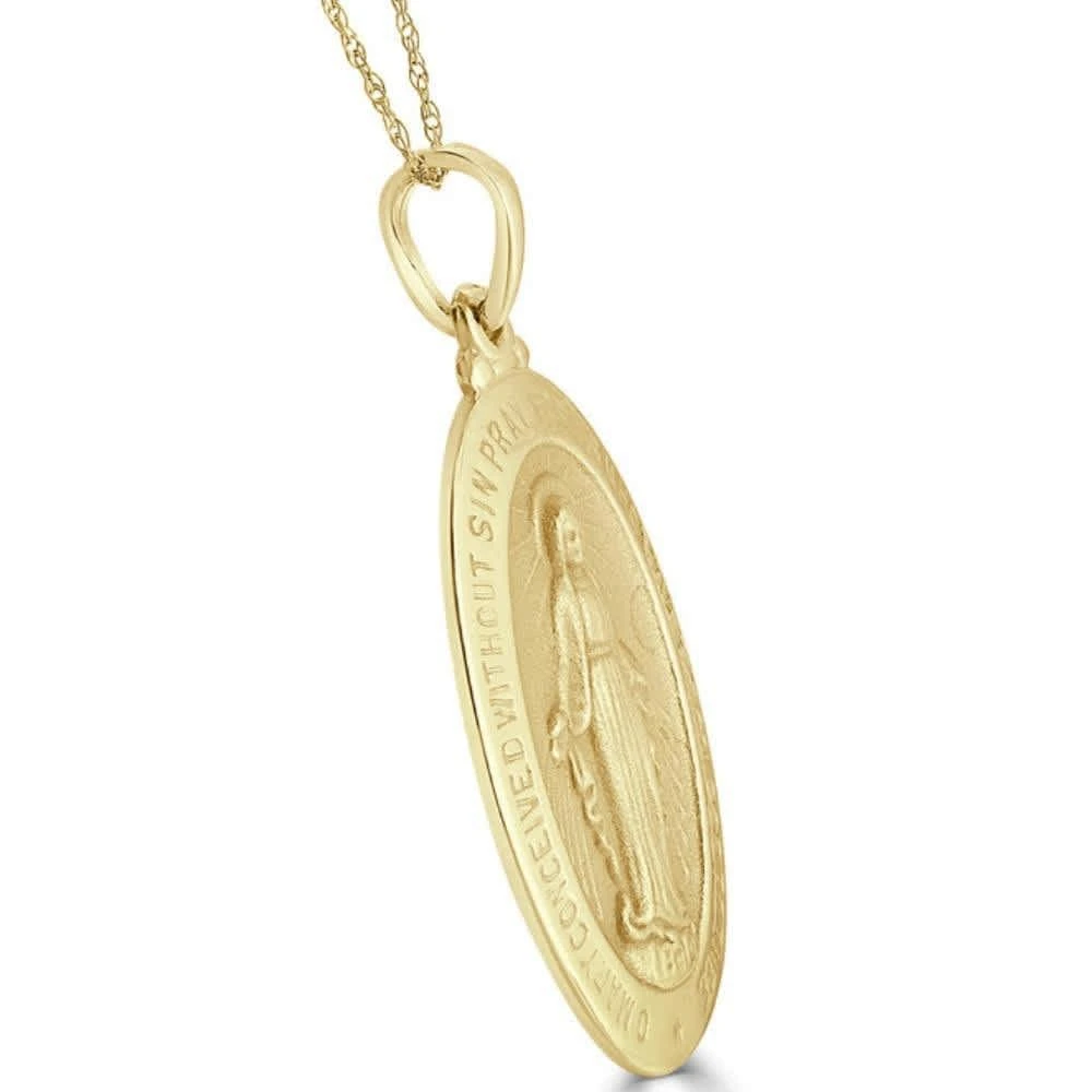 Pompeii3 14k White or Yellow Gold Mother Mary Pray For Us Pendant Necklace 1" Tall 5Grams 2