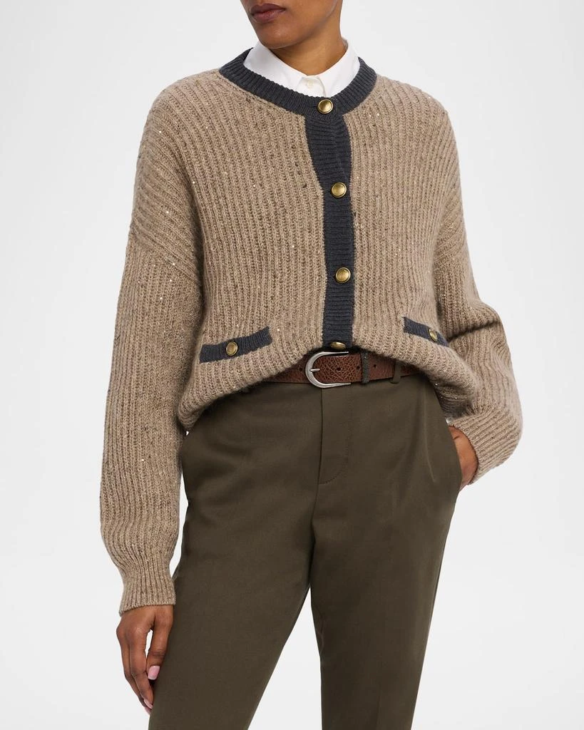 Brunello Cucinelli Wool-Mohair Pailette Bicolor Cardigan 4