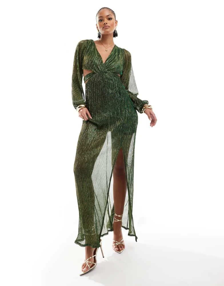 TFNC Tall TFNC Tall pleated shimmer maxi dress in emerald green 1