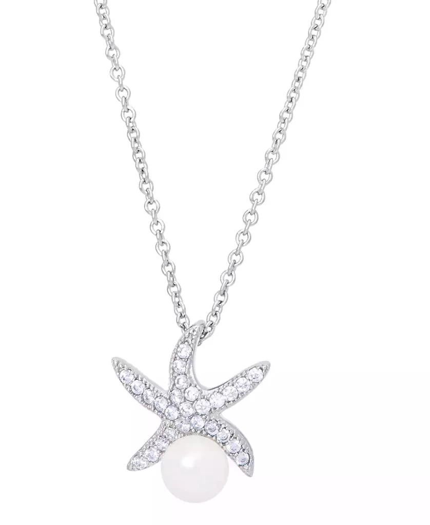 Macy
s Genuine Freshwater Pearl Cubic Zirconia Starfish Pendant 18" Necklace in Silver Plate