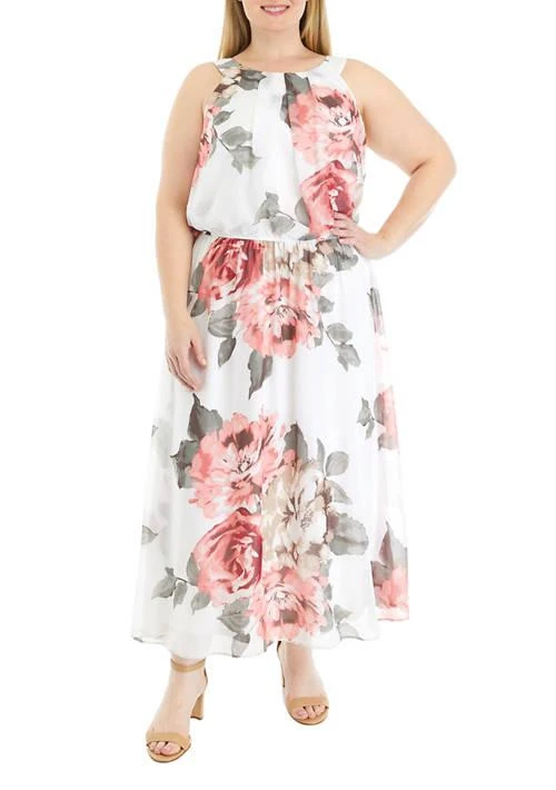 Robbie Bee Bee Plus Size Sleeveless Halter Floral Print Maxi Dress 1