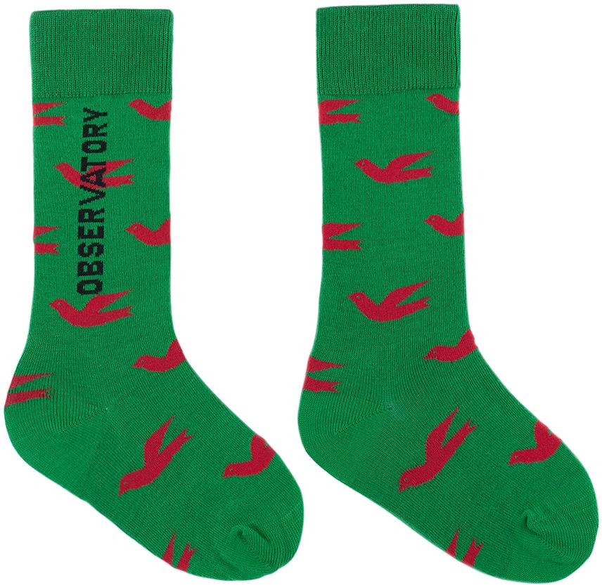 The Animals Observatory Kids Green 'Birds Green Worm' Socks