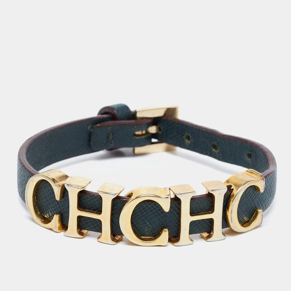 CH Carolina Herrera CH Carolina Herrera Forest Green Leather Logo Charms Wrap Bracelet