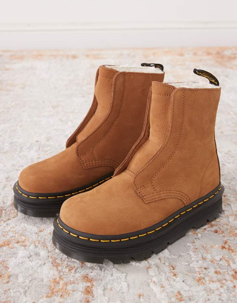 Dr Martens ZebZag laceless boot in desert brown milled nubuck – On