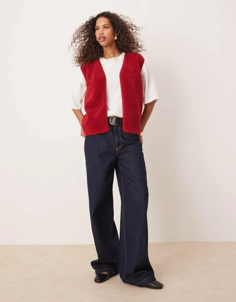 ASOS ASOS DESIGN borg gilet with binding in red 2