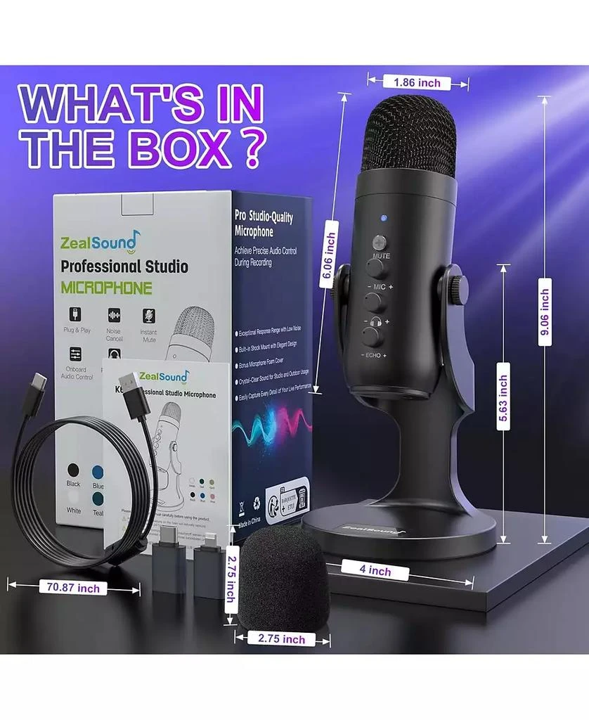 ZealSound USB Condenser Microphone k66 and d65p Furry Cover Bundle 8