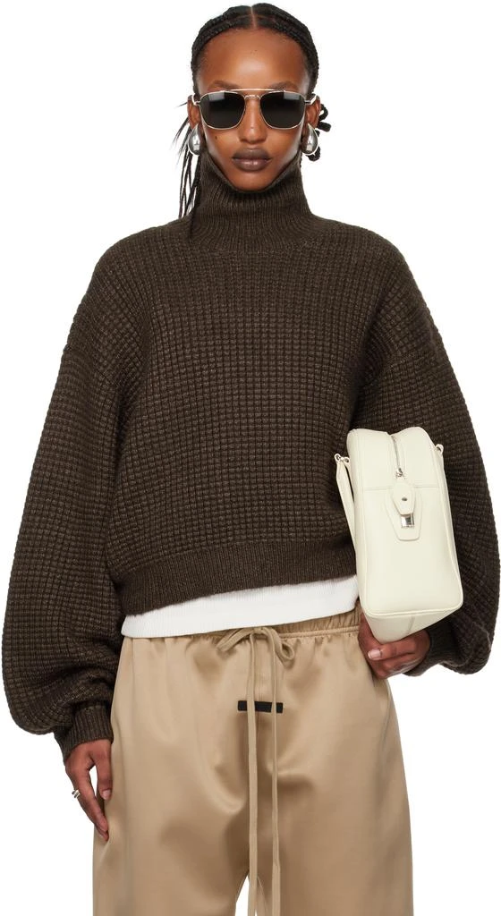 Essentials Brown Heavy Waffle Turtleneck 1