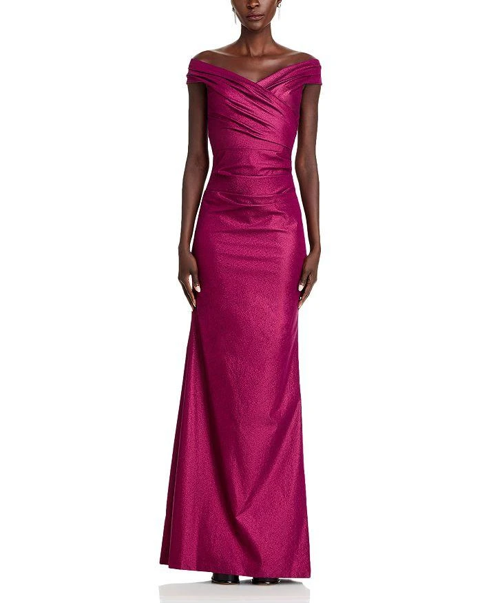 Teri Jon Stretch Metallic Off-the-Shoulder Gown 7