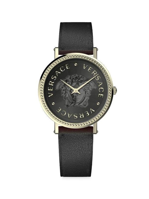 Versace Goldtone Stainless Steel 
Leather Strap Watch/37MM 1