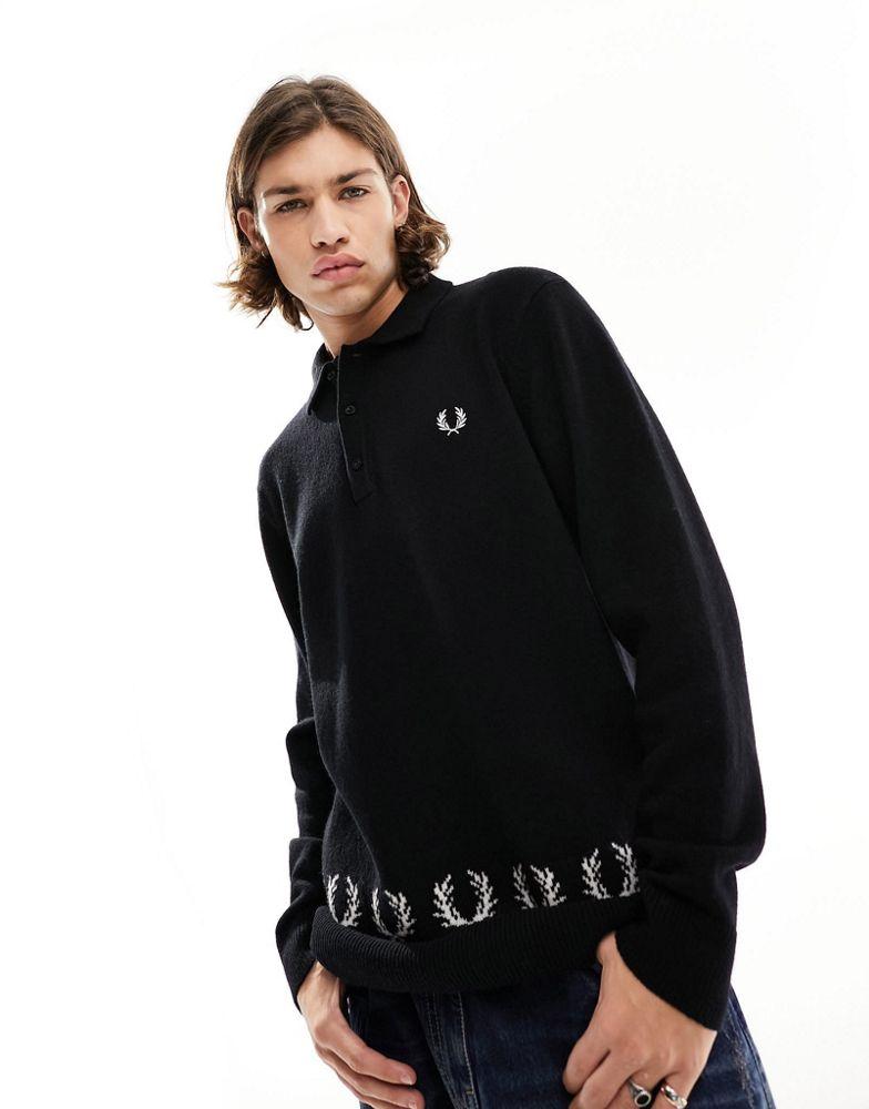 Fred Perry Fred Perry knitted longsleeve polo in black