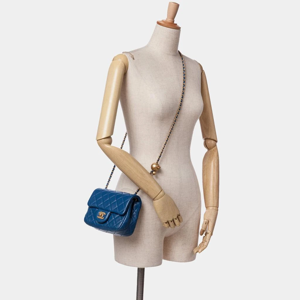 Chanel Chanel Blue Mini Square Classic Lambskin Pearl Crush Single Flap Bag 2